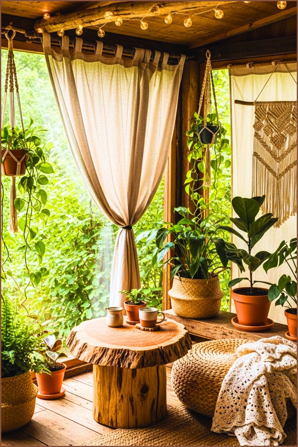Rustic Boho Treehouse Corner With Raw Wood Stump Table