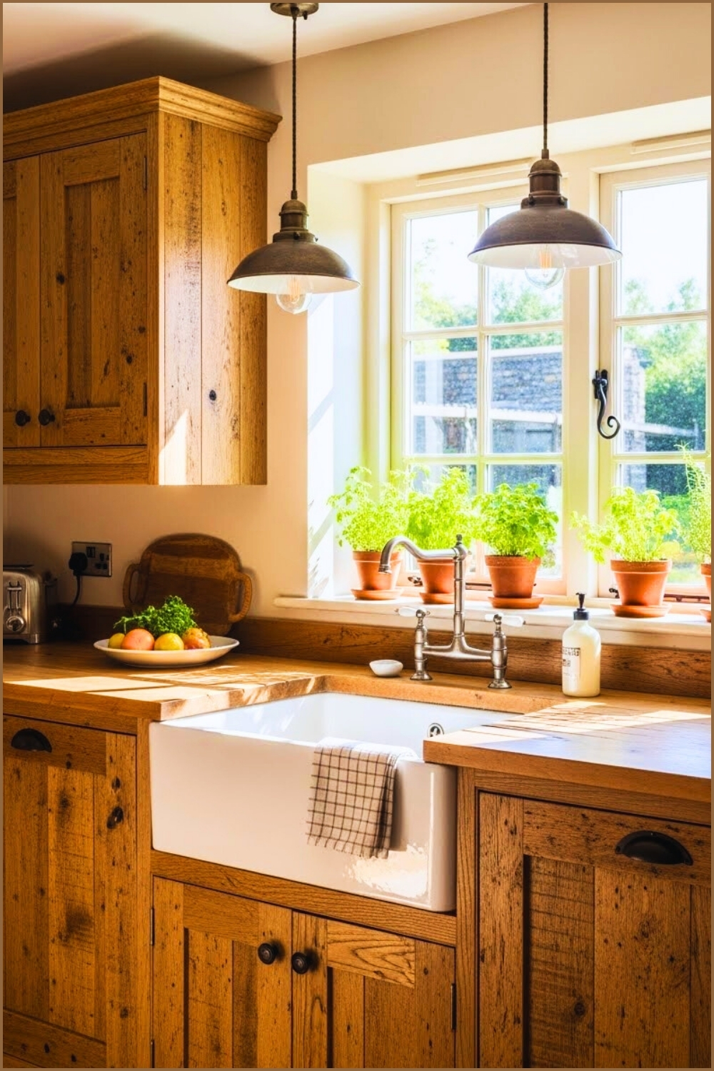 Rustic Cottage Kitchen, Reclaimed Wood Cabinets White Farmhouse Sink