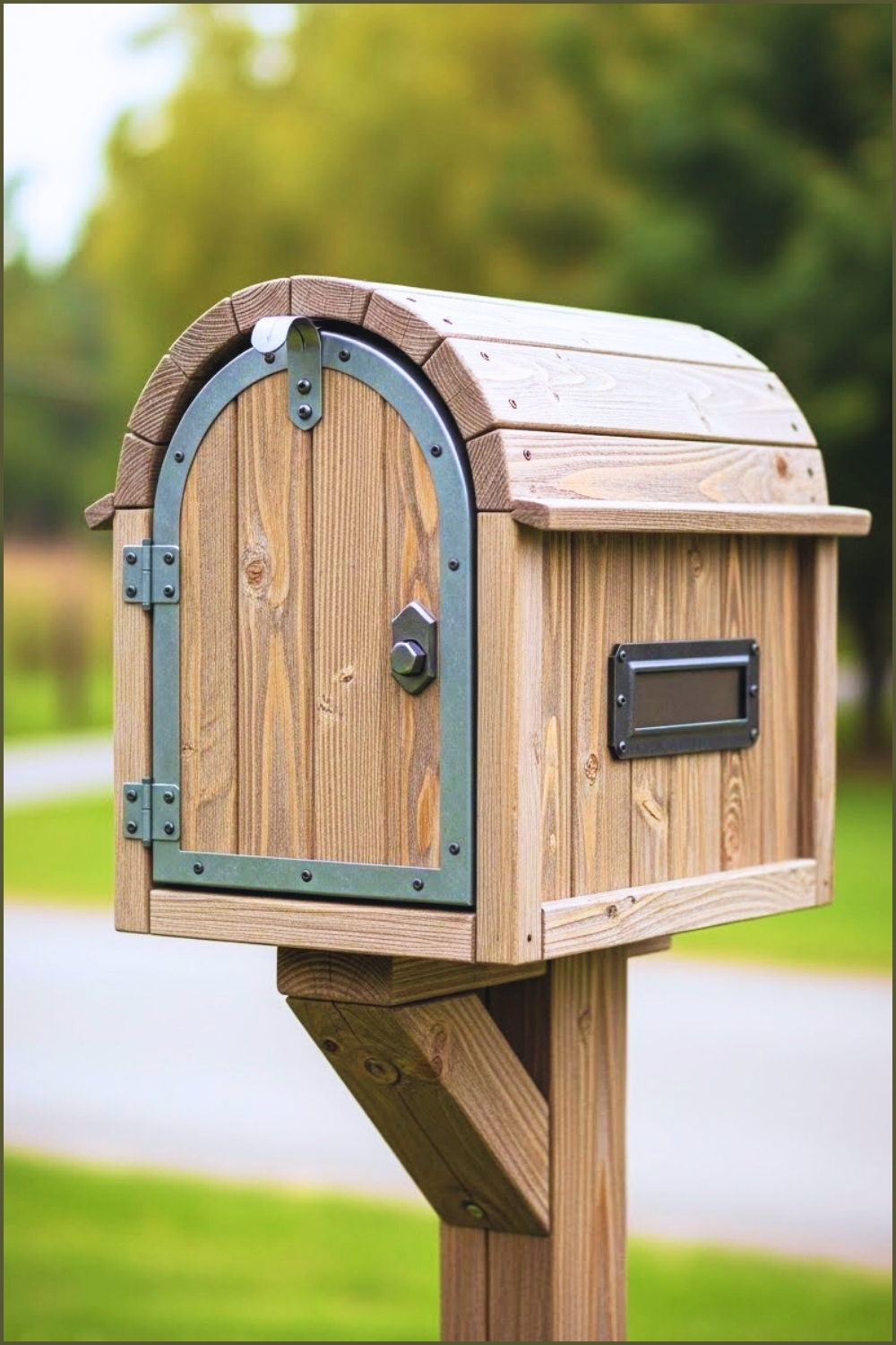 Rustic Handcrafted Wooden Mailbox With Metal Trim