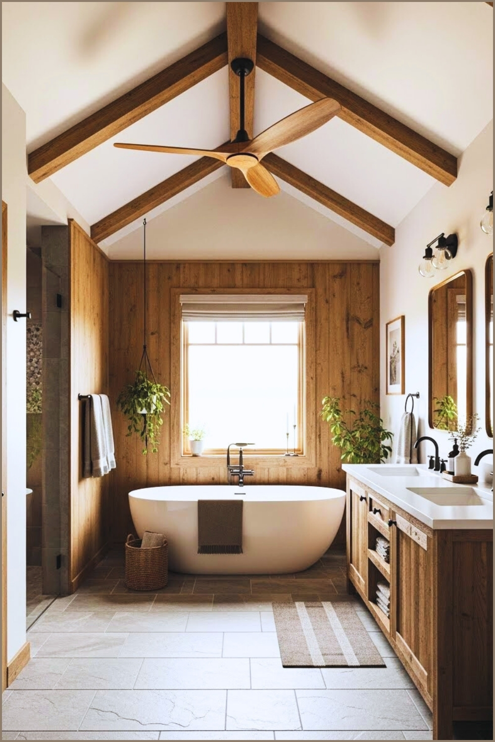 Rustic Modern Farmhouse Bathroom With A Vaulted
