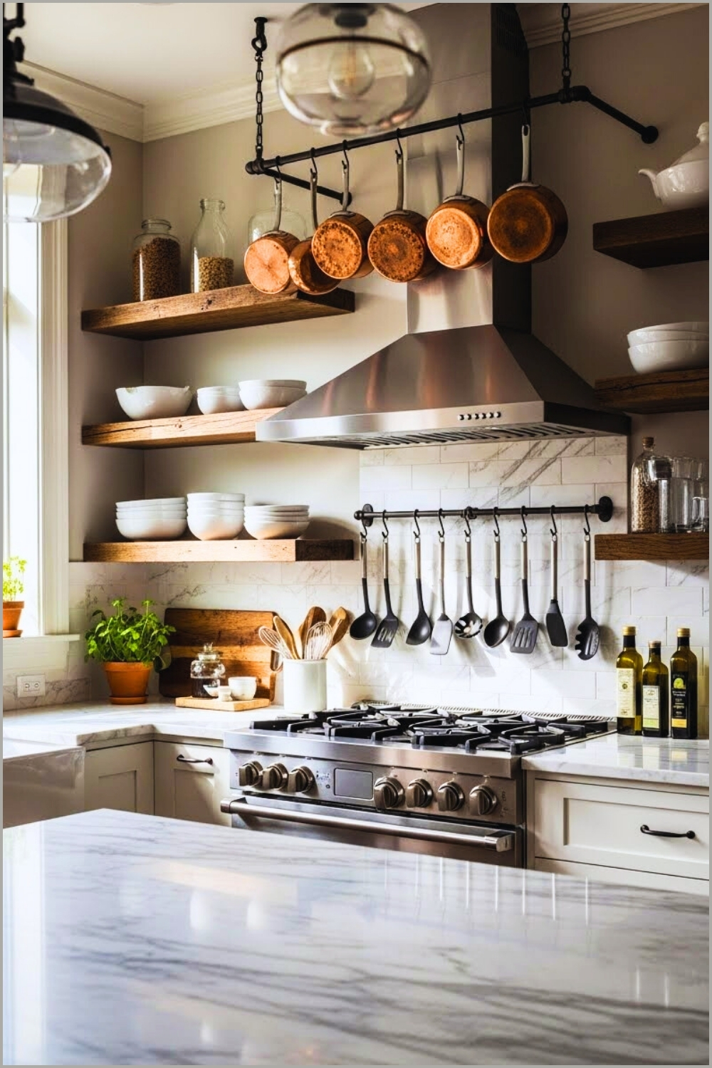 Rustic Modern Kitchen With Open Wooden Shelves