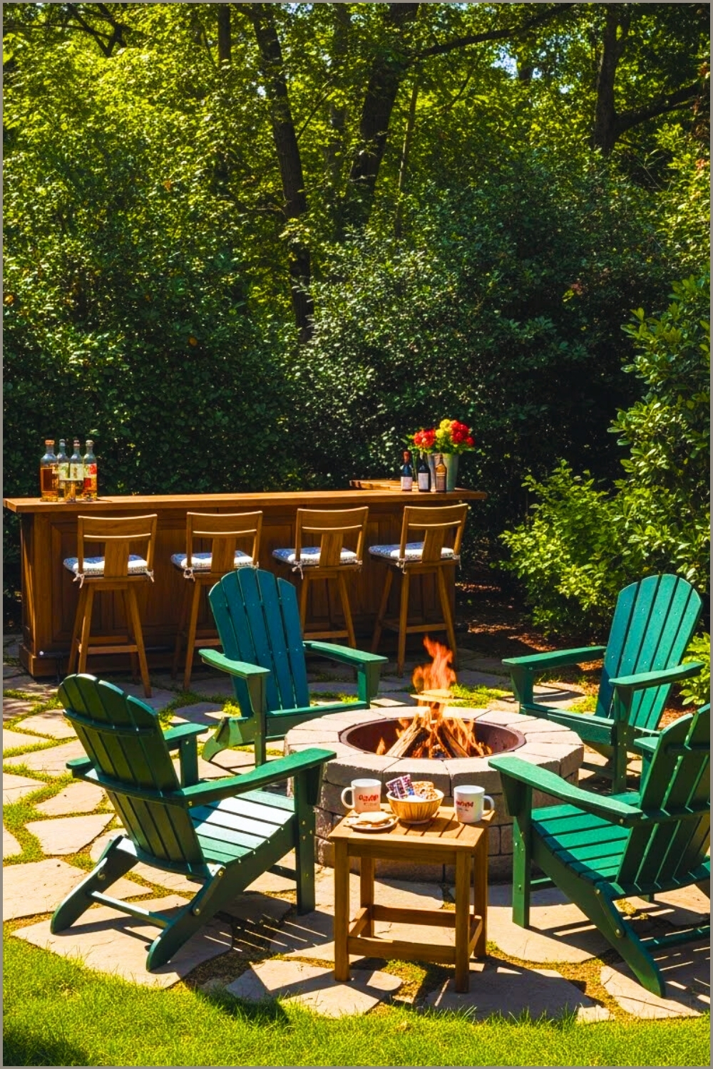 Rustic Outdoor Shed Bar Surrounded By Garden Flowers