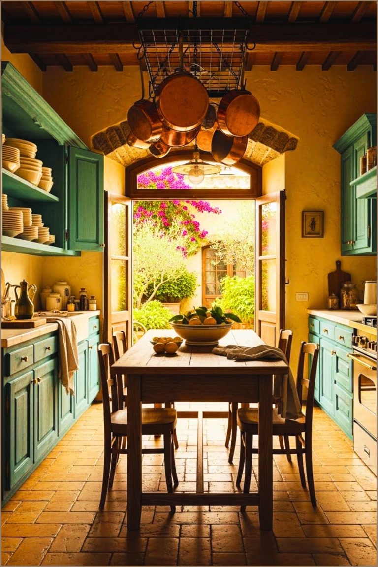 Rustic Tuscan Kitchen With Terracotta Floor Tiles
