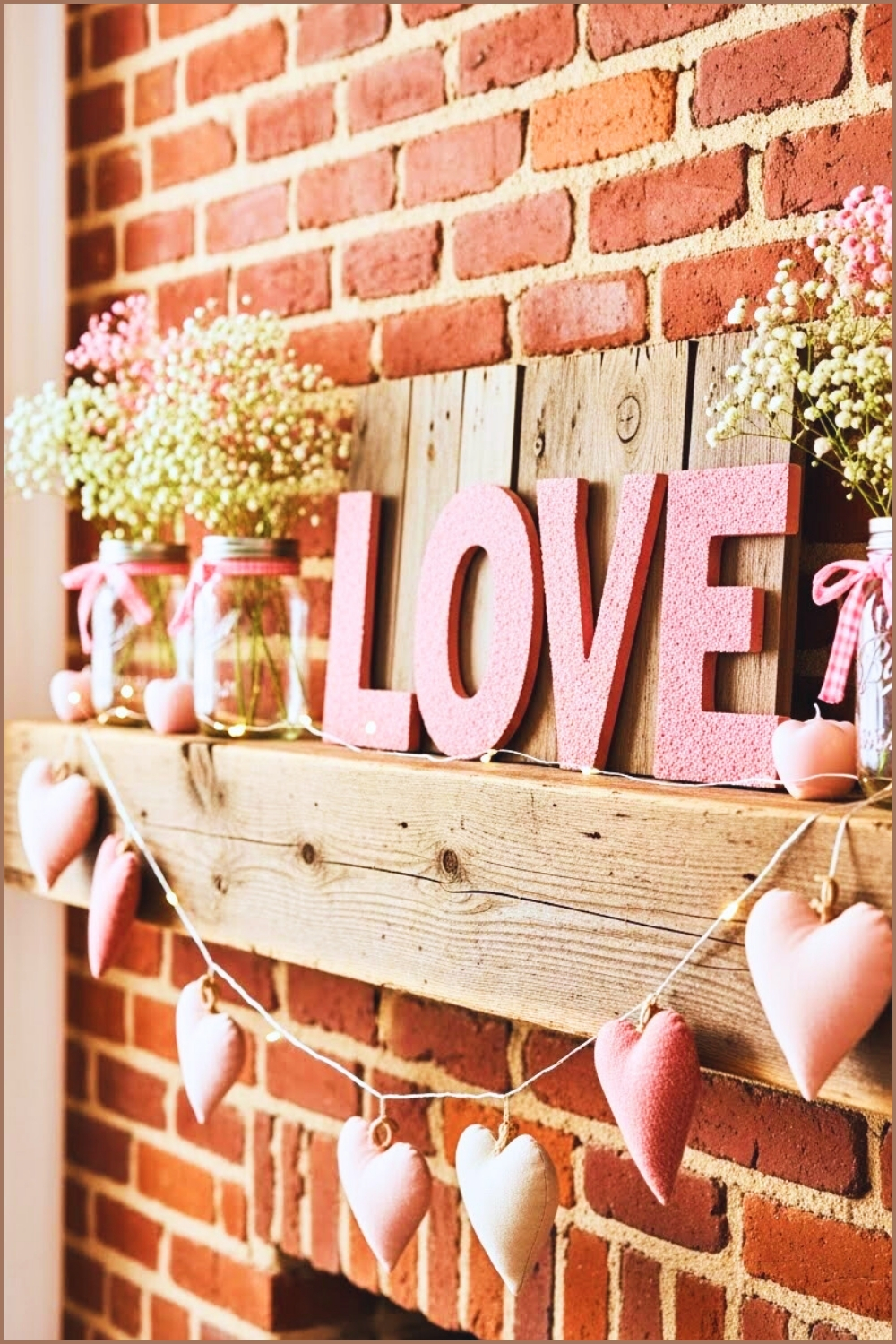 Rustic Valentine S Mantel Decor Exposed Red Brick Wall