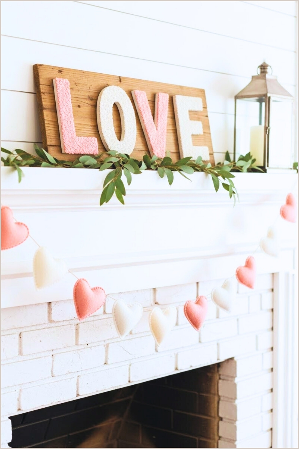Rustic Valentines Mantel Decor Farmhouse Style White Fireplace