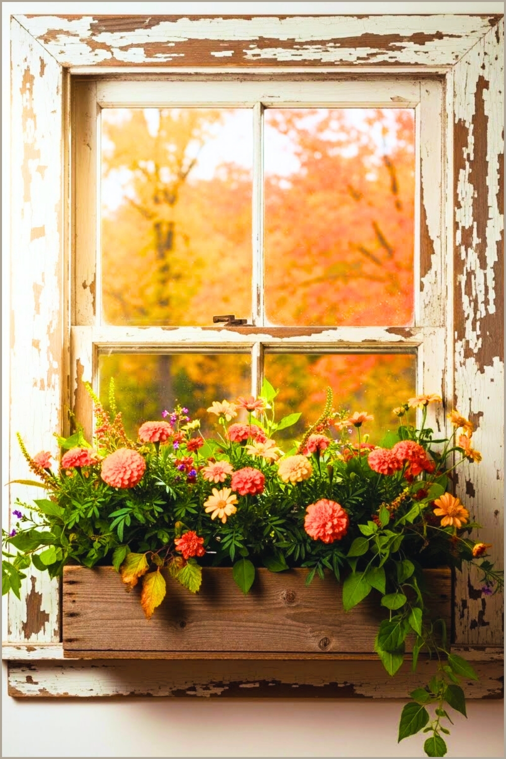 Rustic Vintage Farmhouse Window With Distressed White Frame