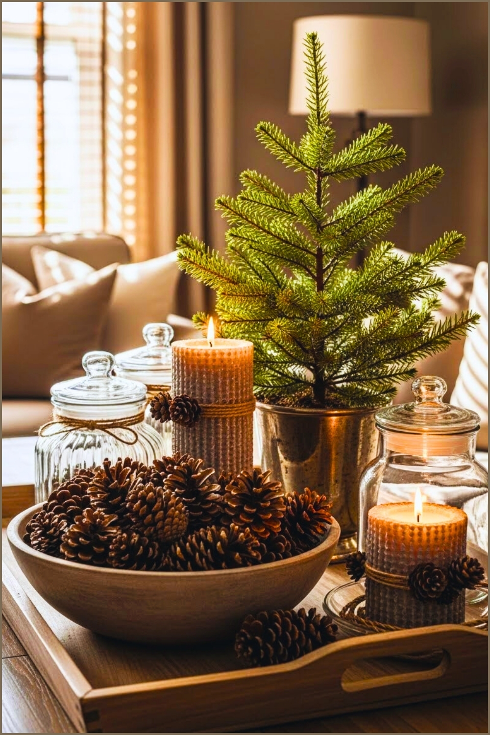 Rustic Winter Centerpiece On A Wooden Tray