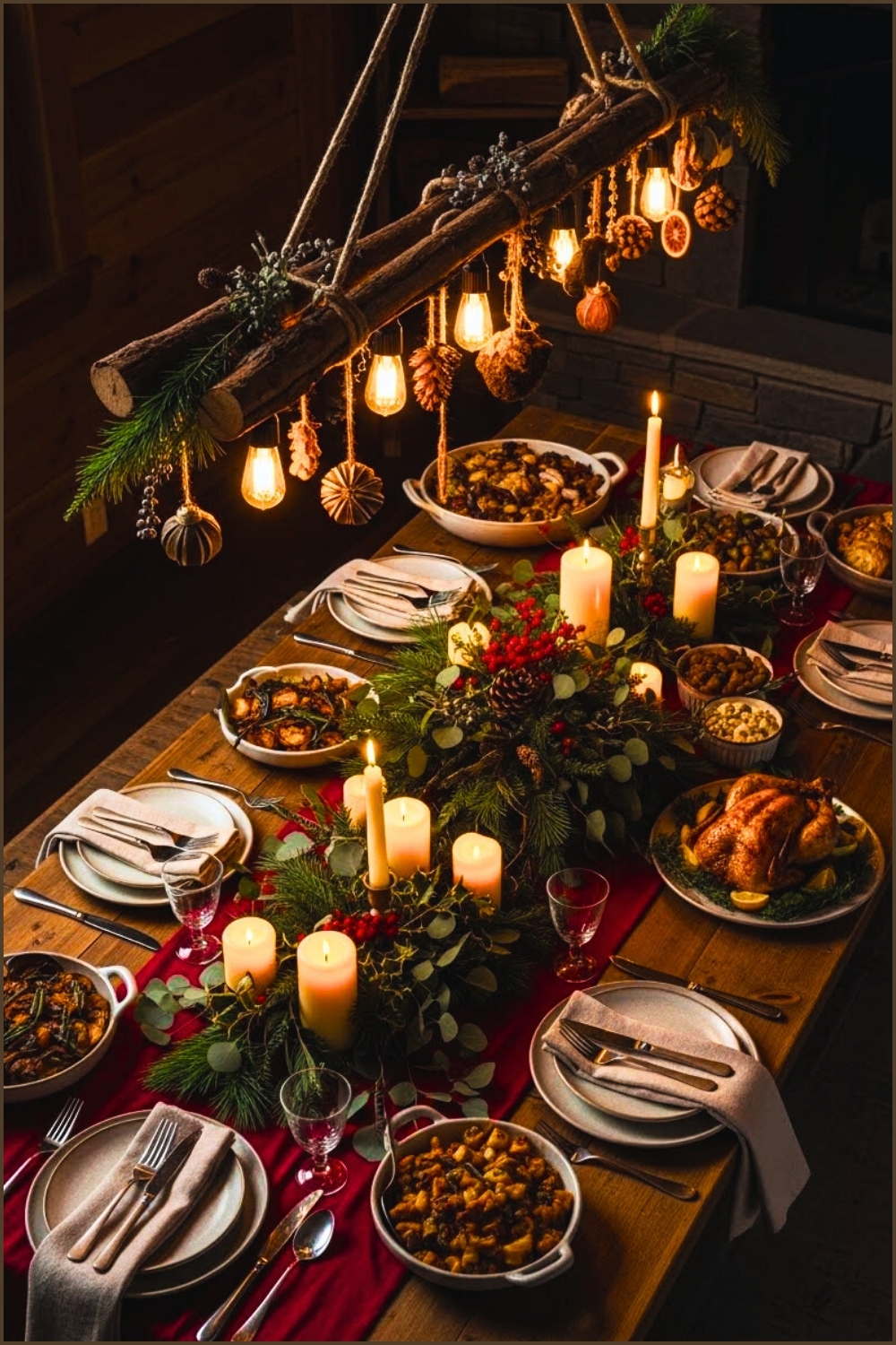 Rustic Winter Dinner Table, Rough Wooden Table