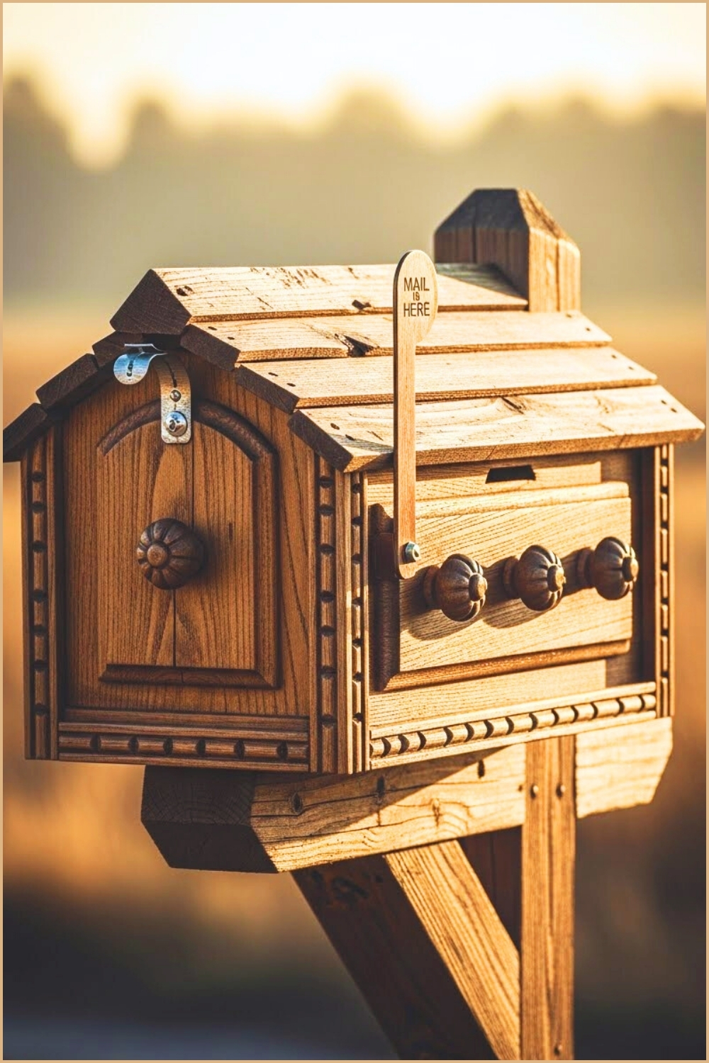 Rustic Wooden Mailbox Mounted On A Post