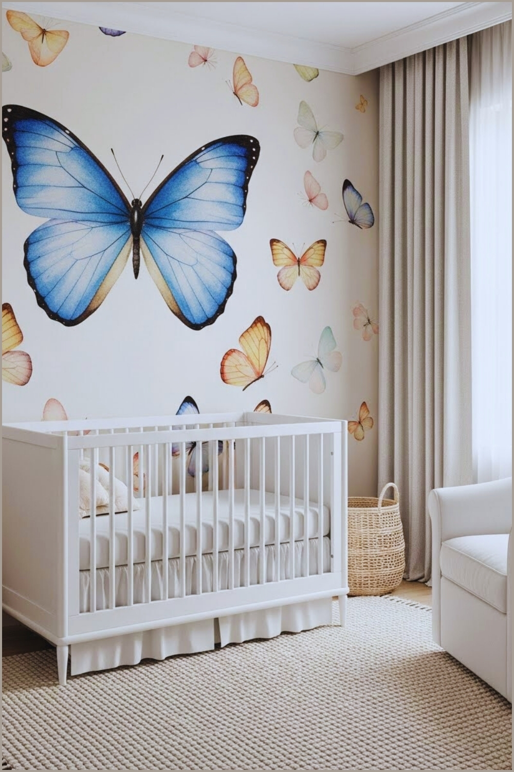 Serene Butterfly Themed Nursery With A Large Watercolor