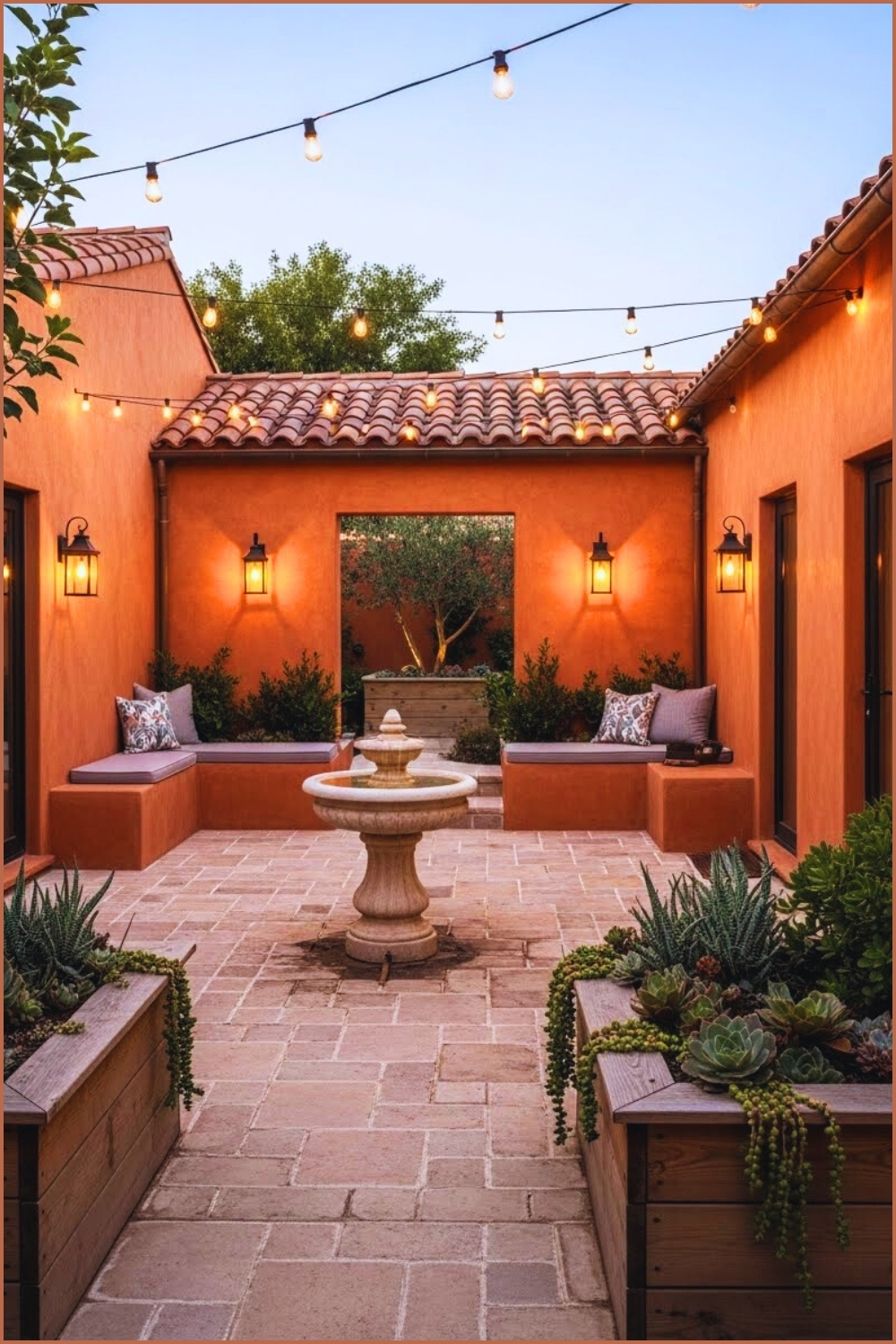 Serene Mediterranean Courtyard Garden With Terracotta Stucco Walls