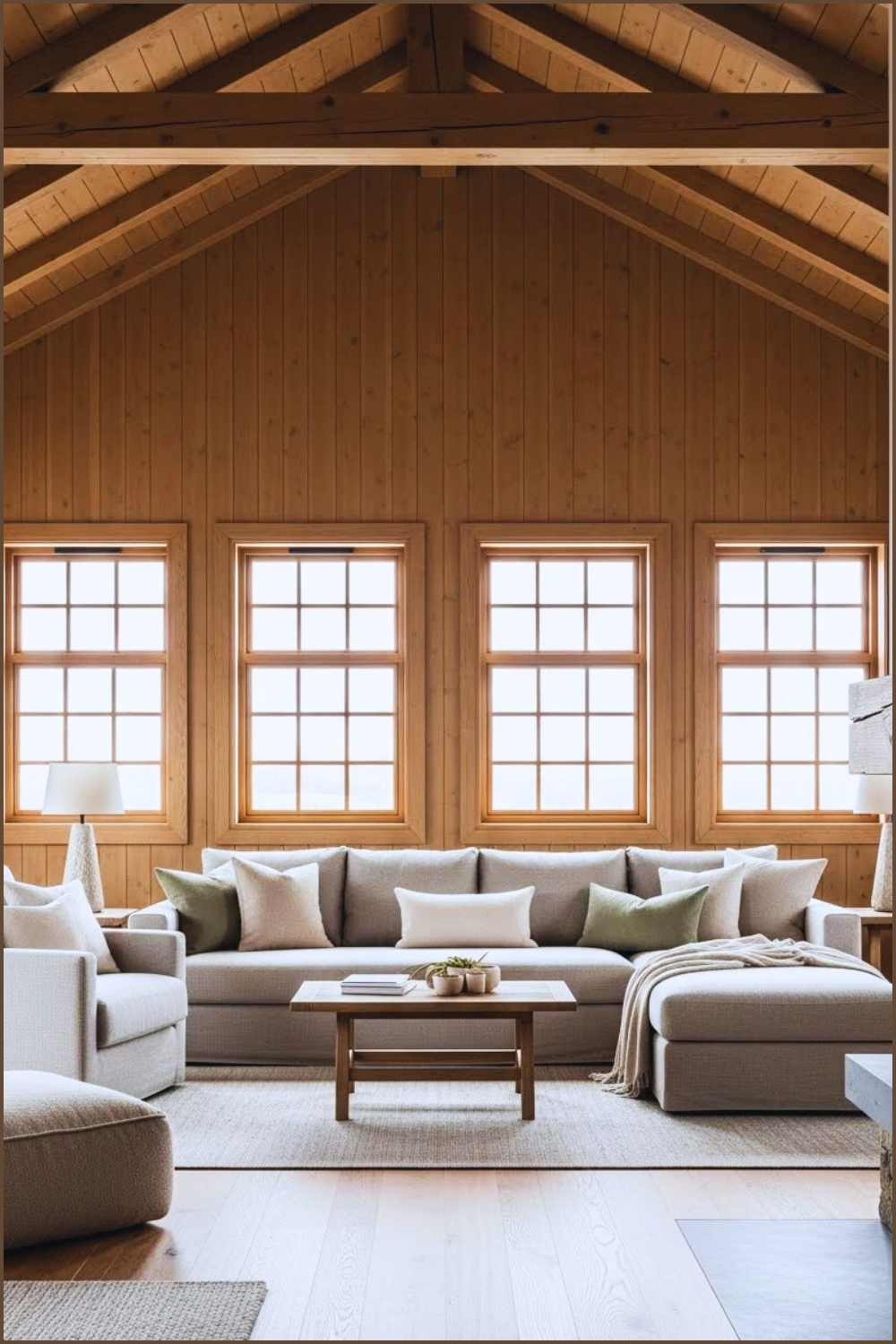 Serene Modern Rustic Living Room With Soft Neutral Upholstered