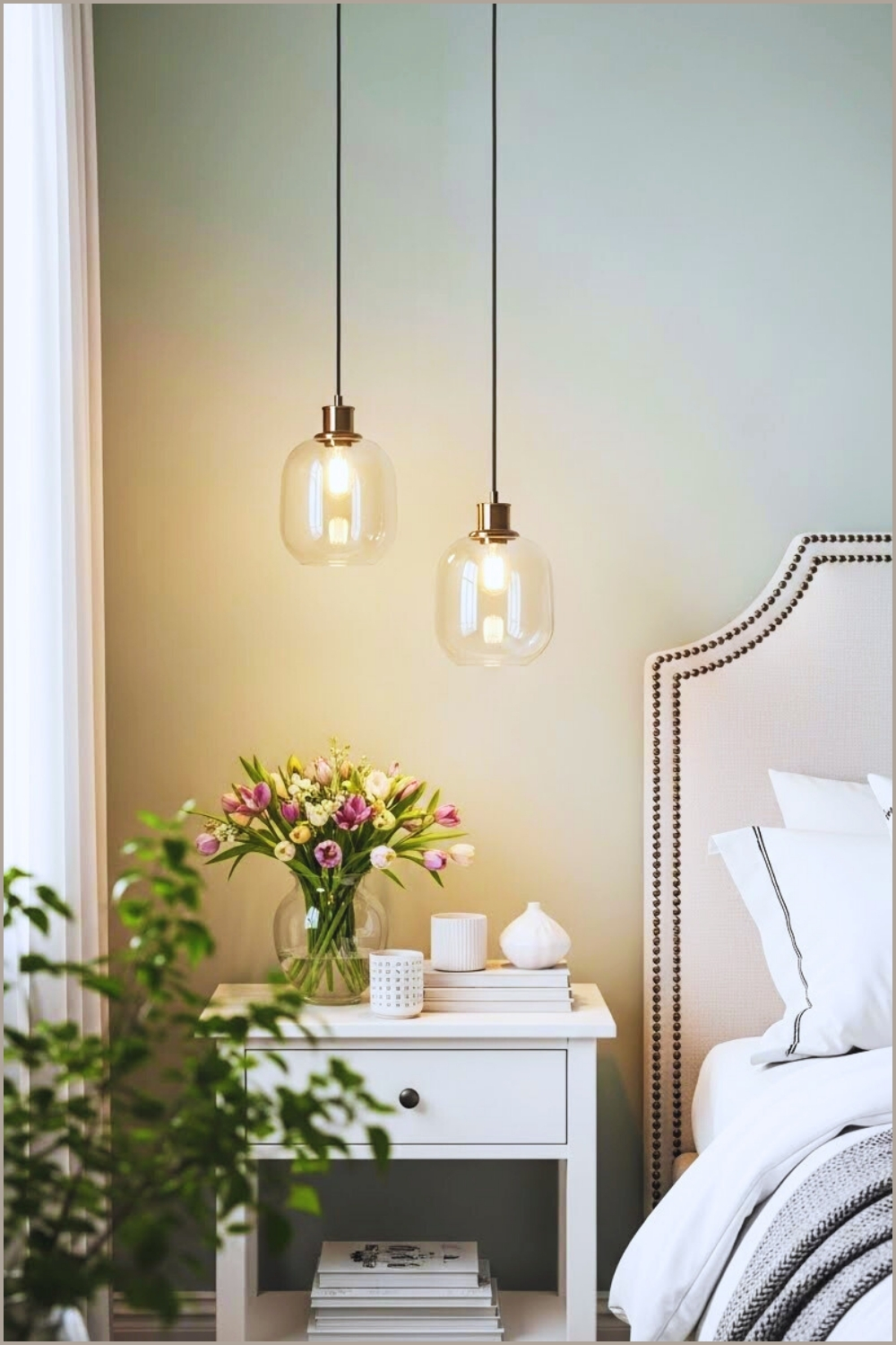 Serene Spring Bedroom Corner With Soft Sage Green Walls