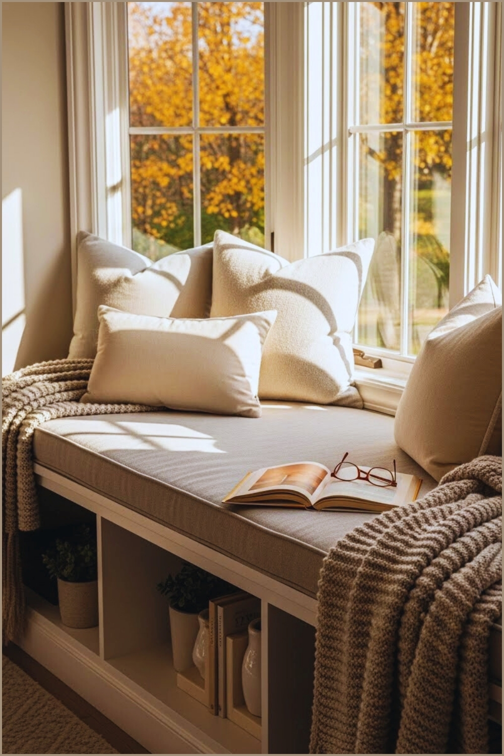 Serene Window Reading Nook With Soft Cushioned Bench
