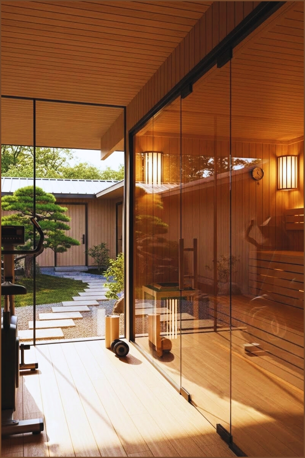 Serene Zen Inspired Home Gym With Integrated Wooden