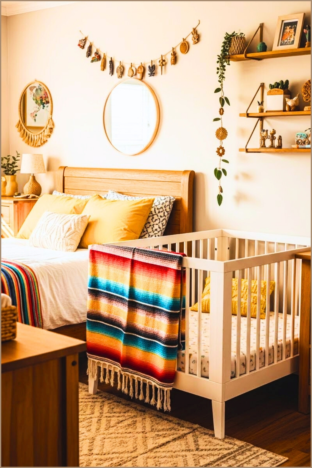 Shared Master Bedroom Nursery, Cozy Boho Interior