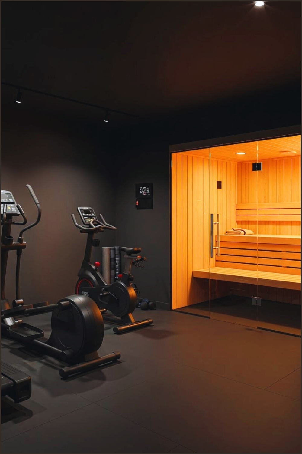 Sleek Modern Home Gym With Integrated Wooden Sauna