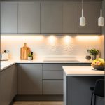 Sleek Modern Kitchen, Matte Grey Cabinets White Countertop