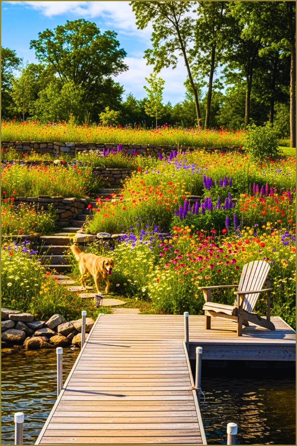 Sloped Backyard Planted With Colorful Wildflowers