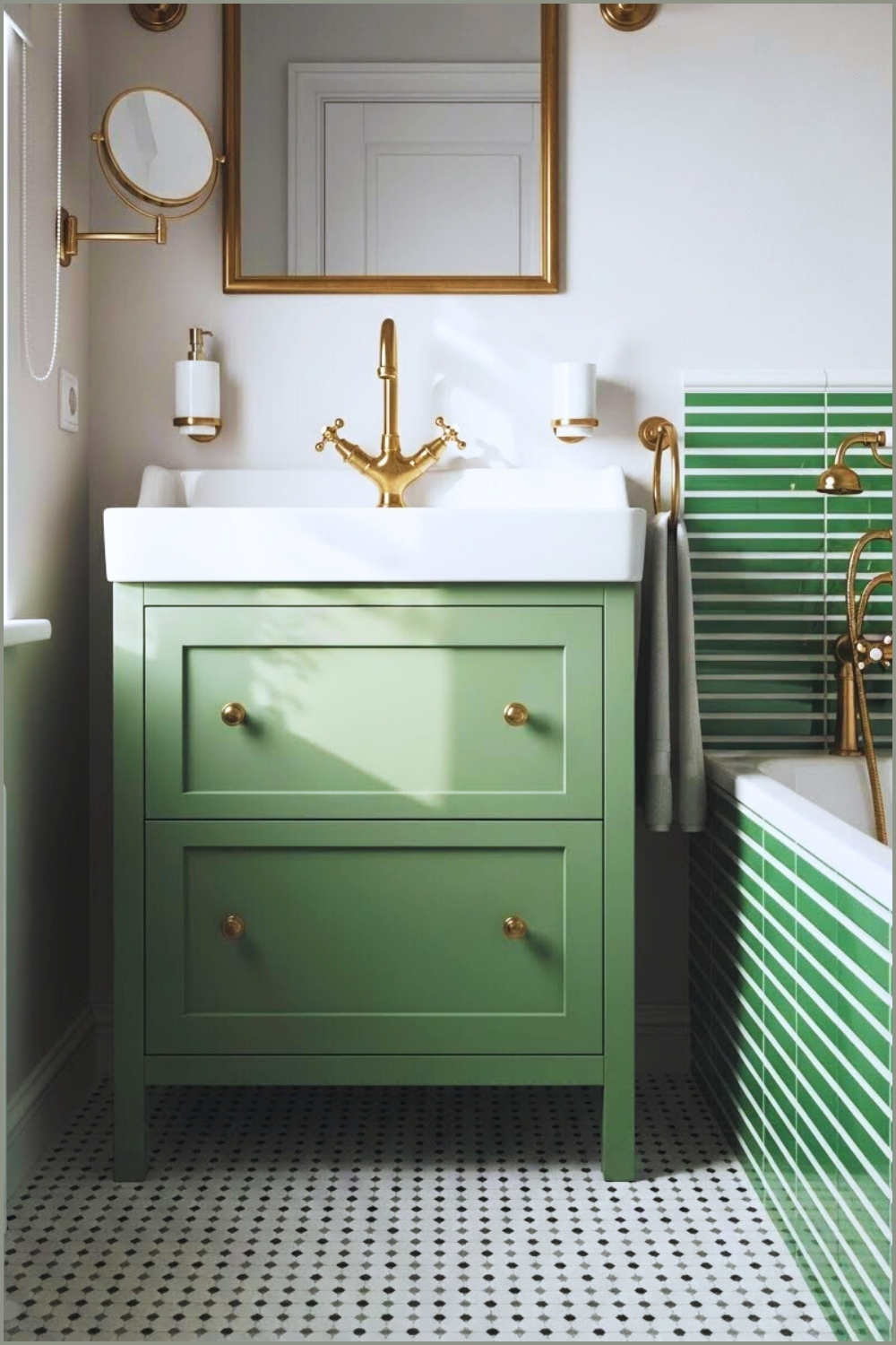Small Classic Bathroom With Sage Green Vanity