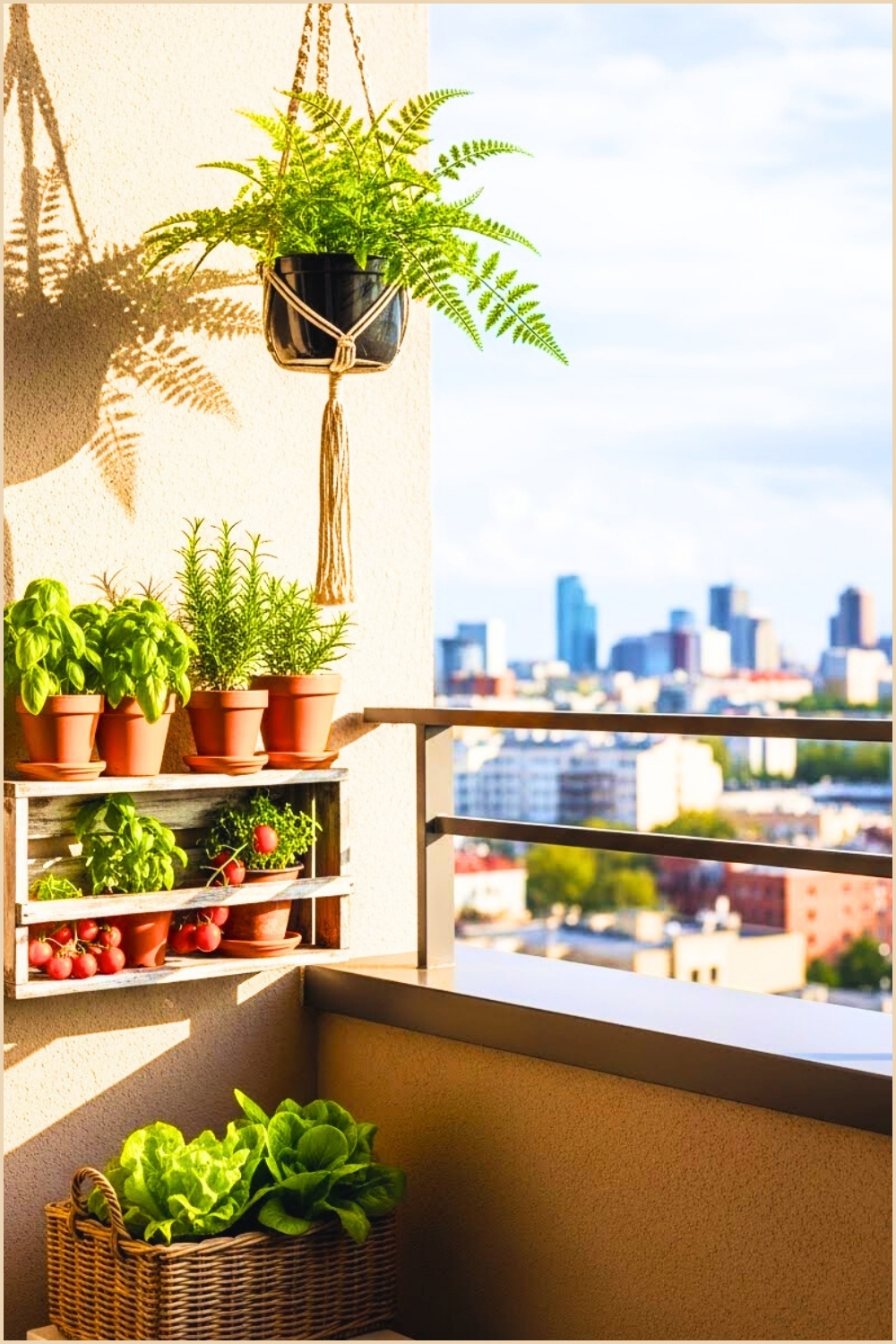 Small Cozy Balcony Garden With Hanging Planter
