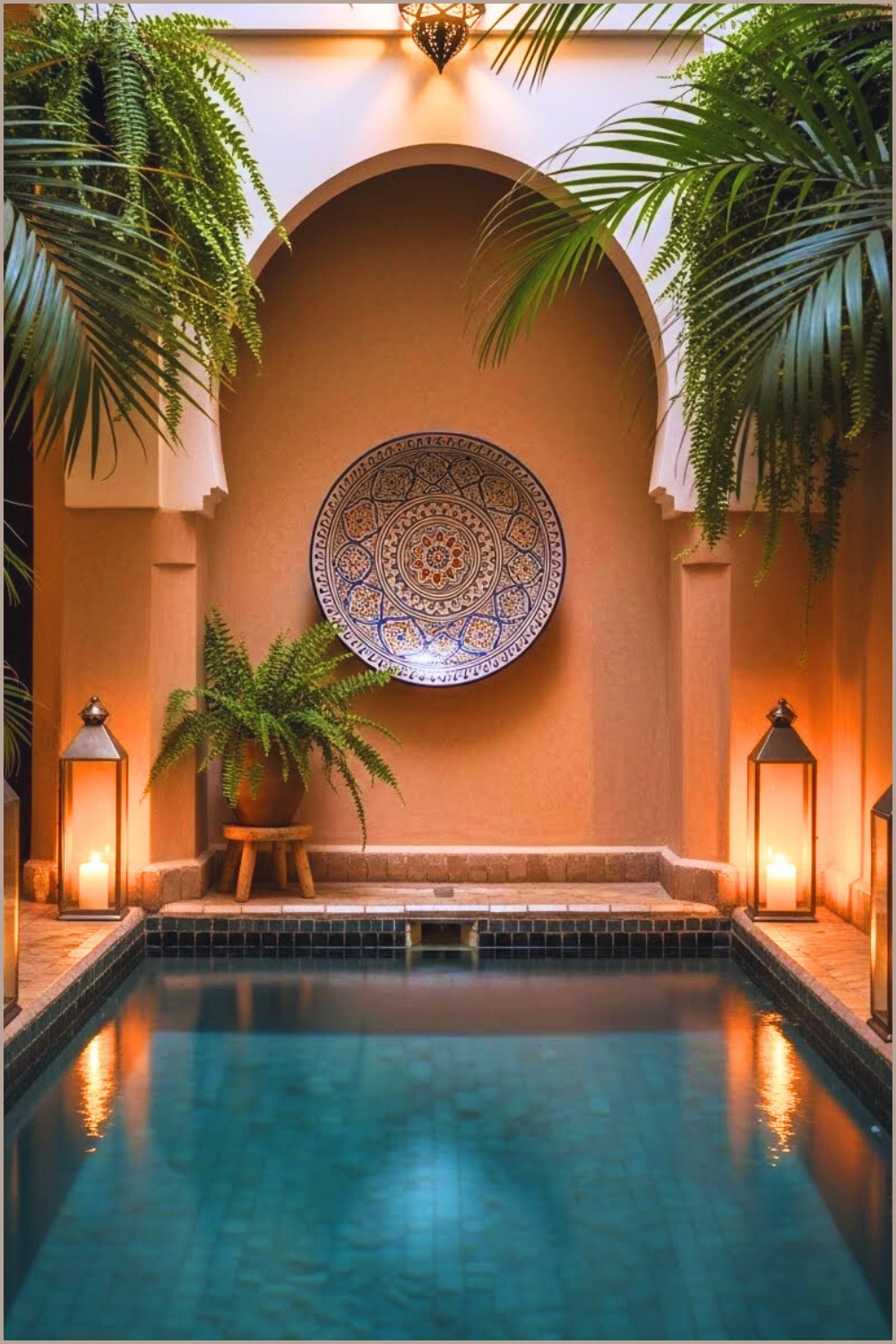 Small Cozy Moroccan Courtyard Pool At Dusk