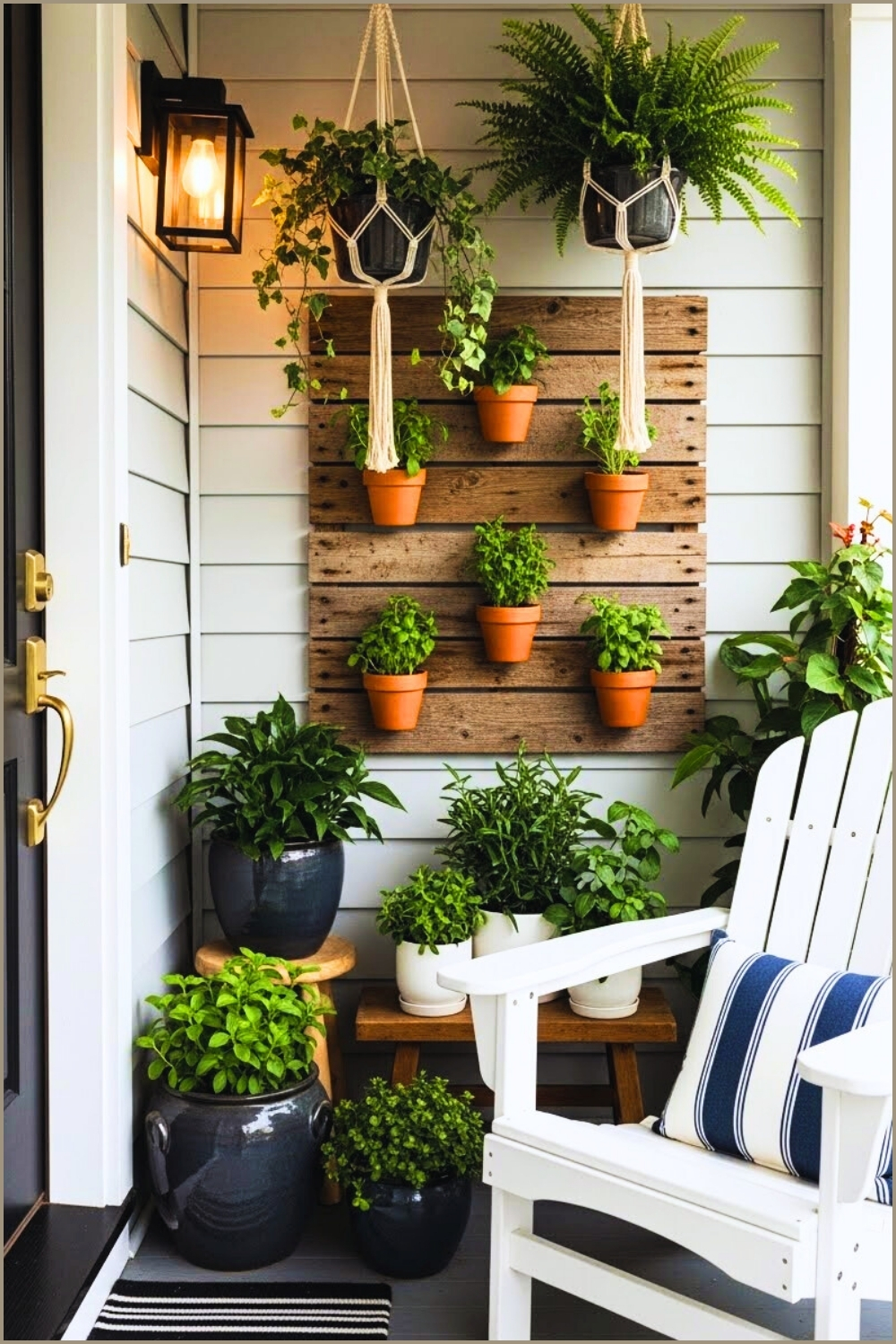 Small Porch Decorated With Vertical Wooden Herb