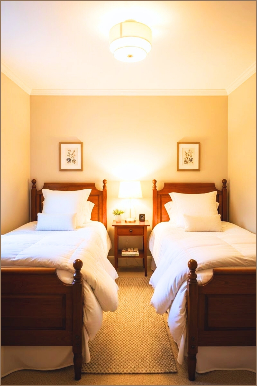 Small Shared Kids Bedroom With Classic Wooden Twin Beds