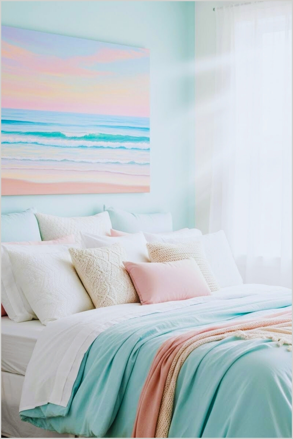 Soft Airy Coastal Bedroom Mint And Blush Tones