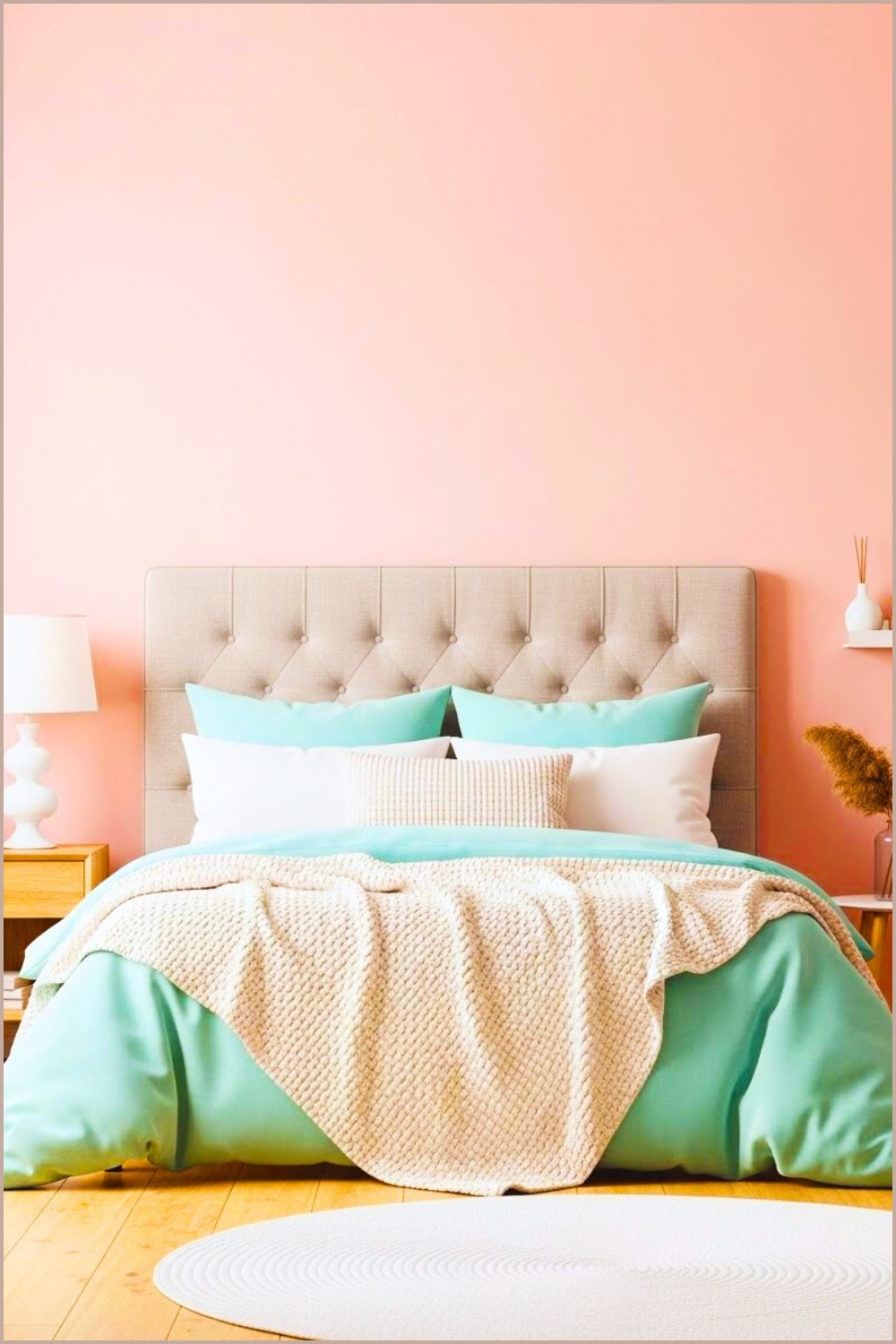 Soft Pastel Bedroom With A Blush Pink Wall Backdrop