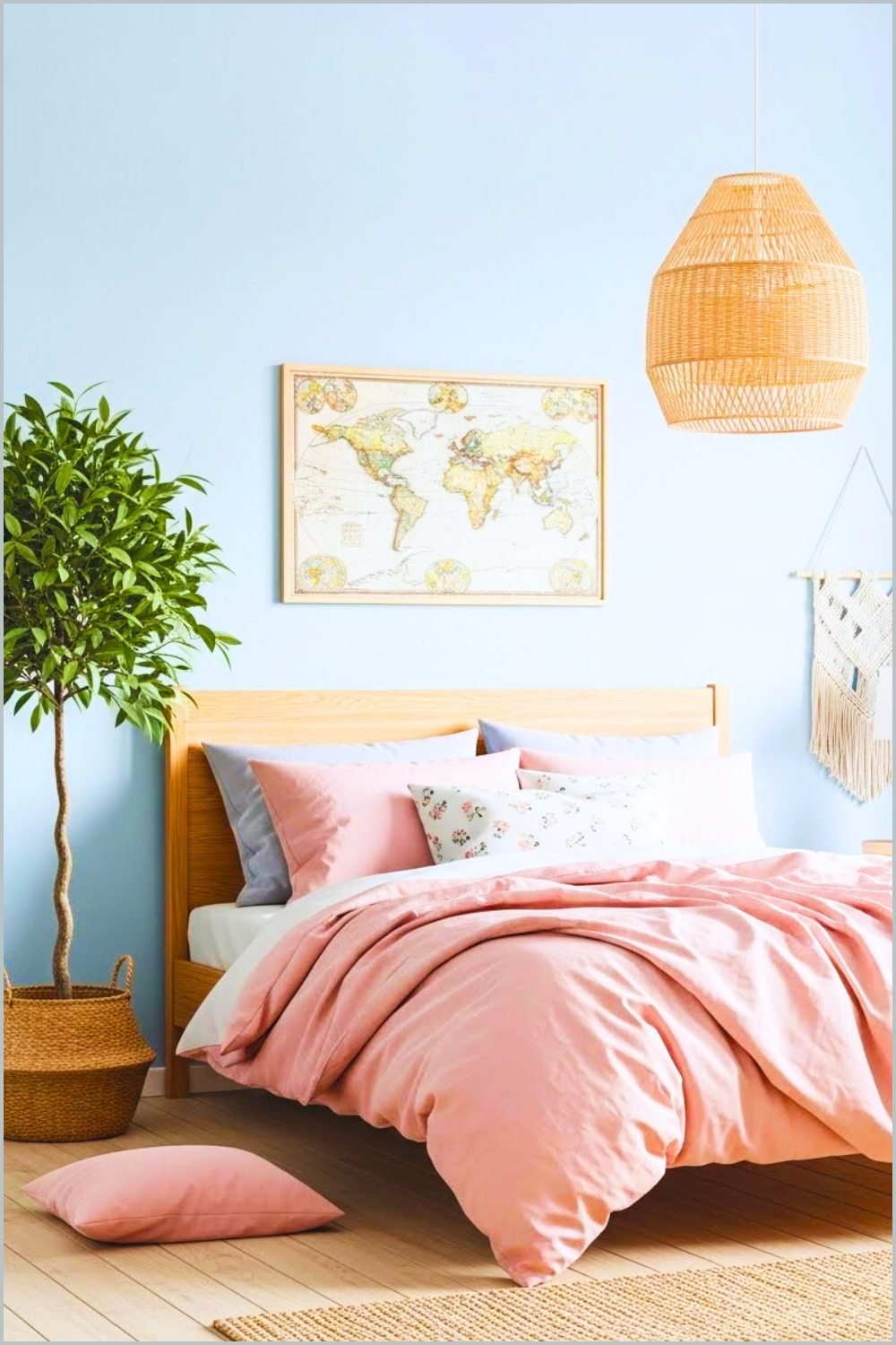 Soft Pastel Bedroom With Light Blue Walls Wooden