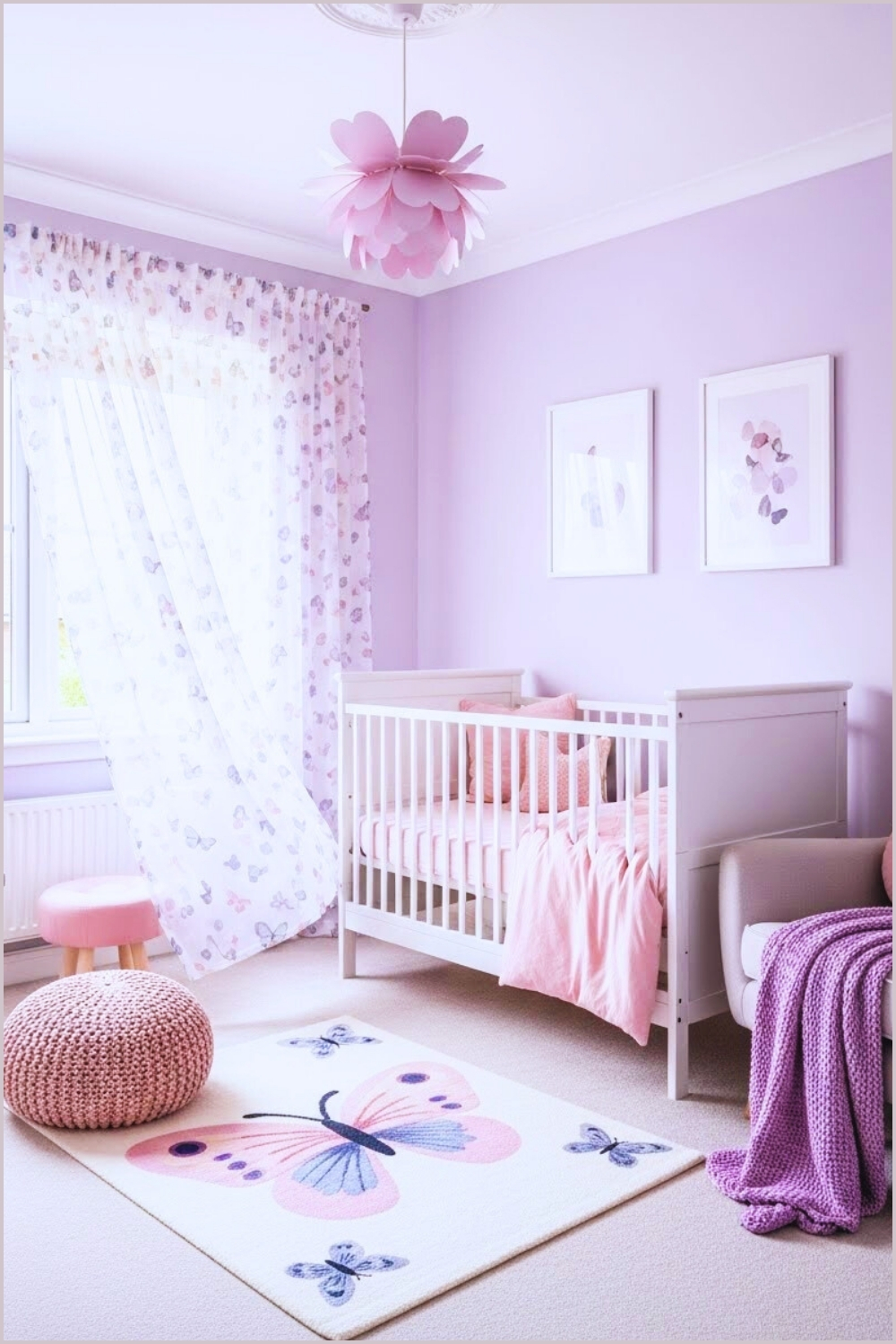 Soft Pastel Nursery Interior With Gentle Lavender