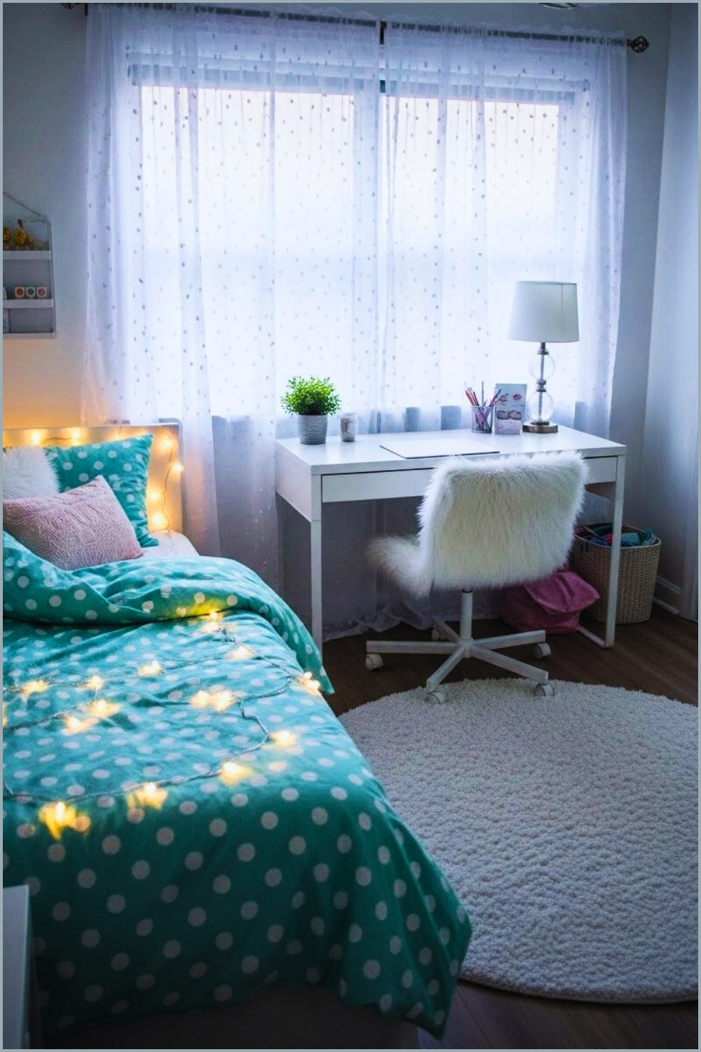 Soft Pastel Teen Bedroom, Aqua Bedding With Polka Dots