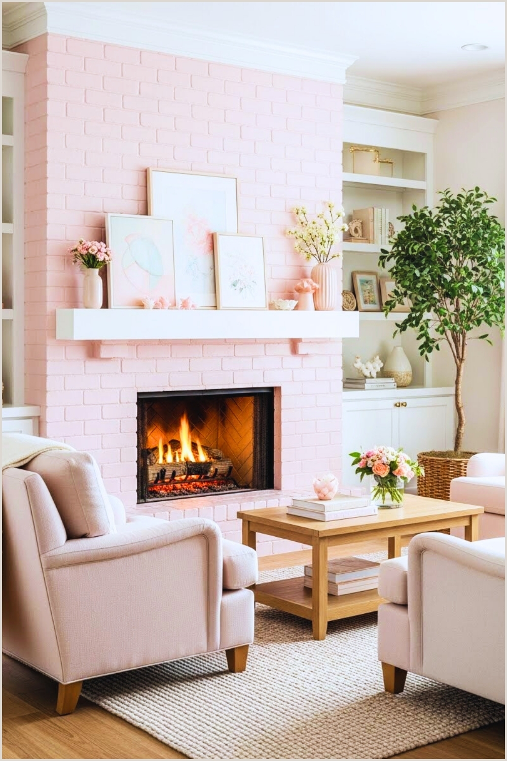 Soft Romantic Living Room With A Blush Pink Painted