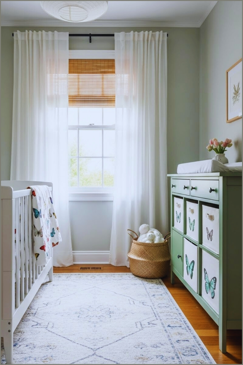 Soft Sage Green Butterfly Nursery With A Calm And Organized