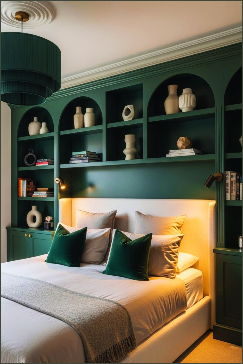 Sophisticated Bedroom With Deep Emerald Green Built