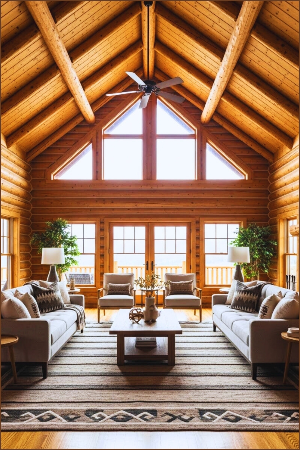Spacious Rustic Log Cabin Living Room With Double Height