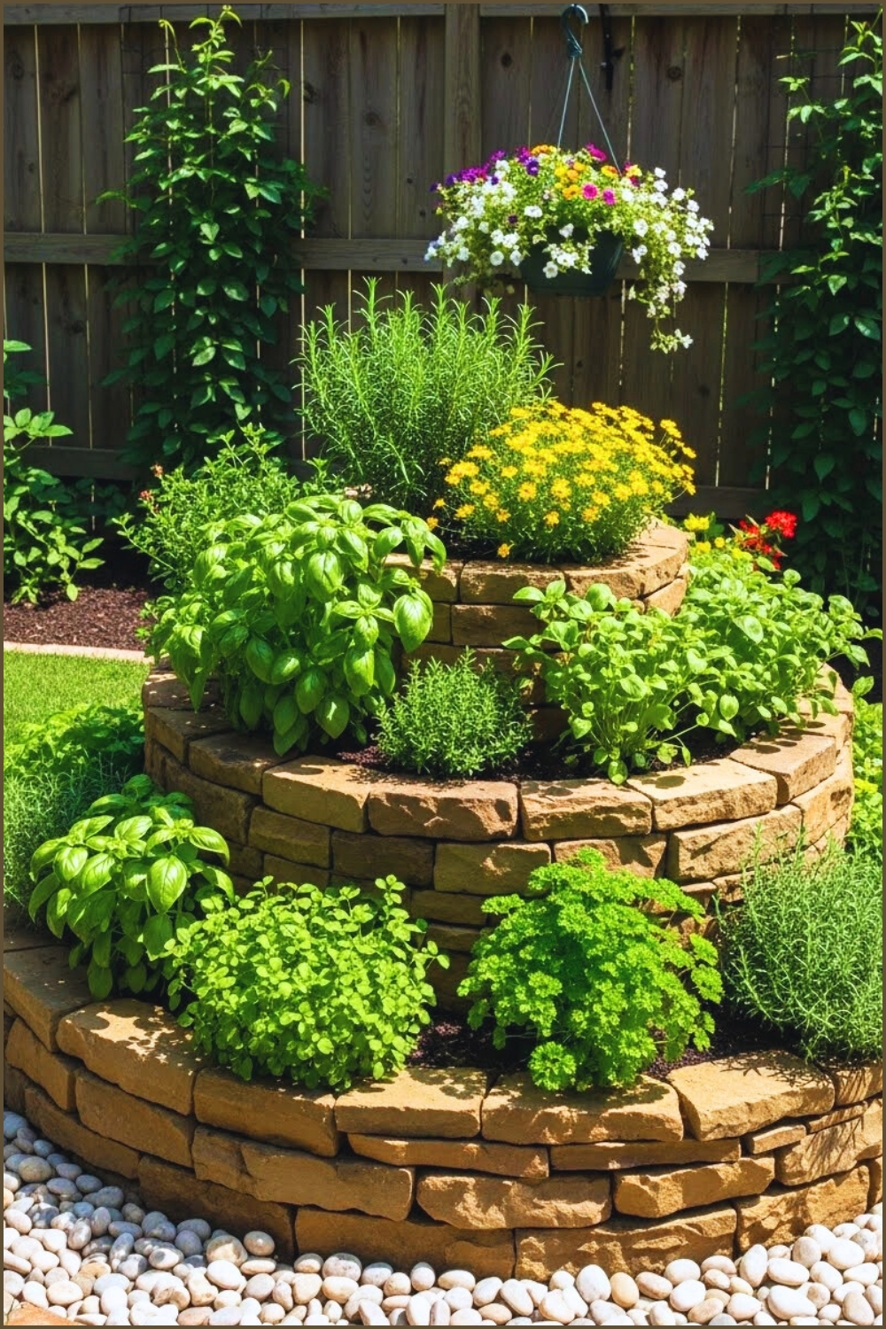 Spiral Stone Herb Garden With Layered Circular Design