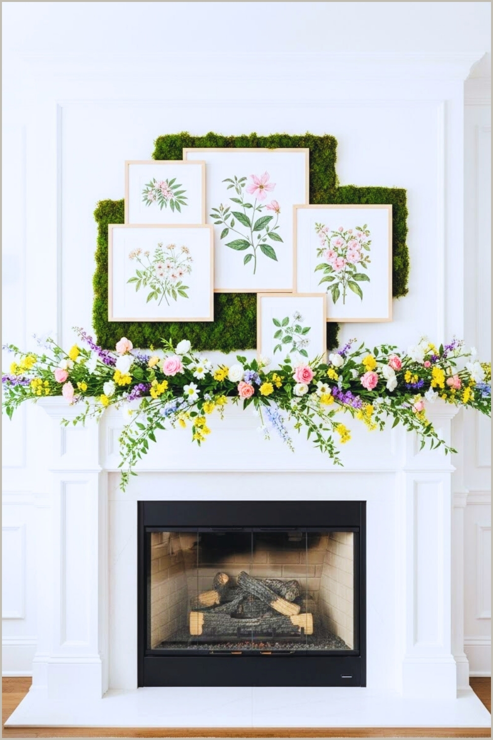 Spring Inspired Living Room Mantel Decor White Fireplace