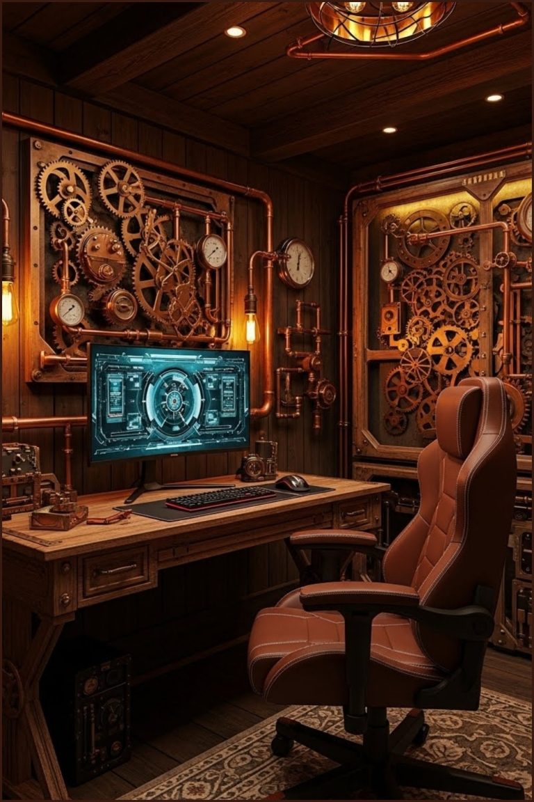 Steampunk Gaming Room Victorian Industrial Interior Filled