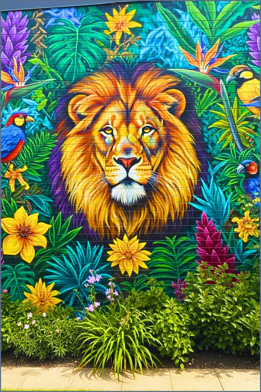 Striking Wildlife Garden Wall Mural Painted On A Brick Wall