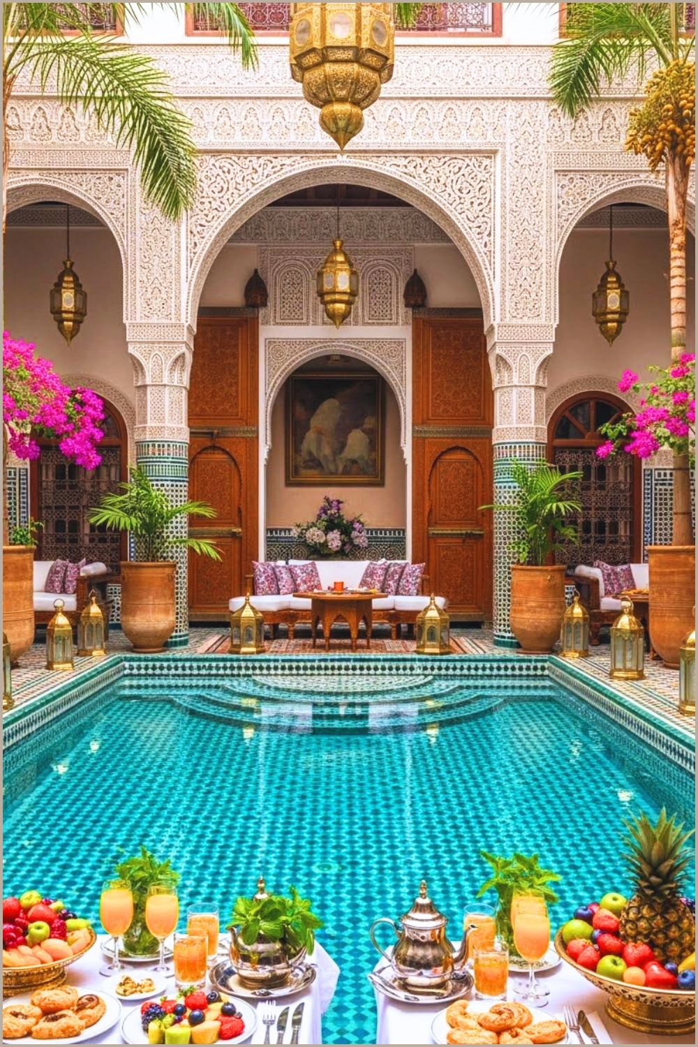 Stunning Moroccan Riad Courtyard With Turquoise