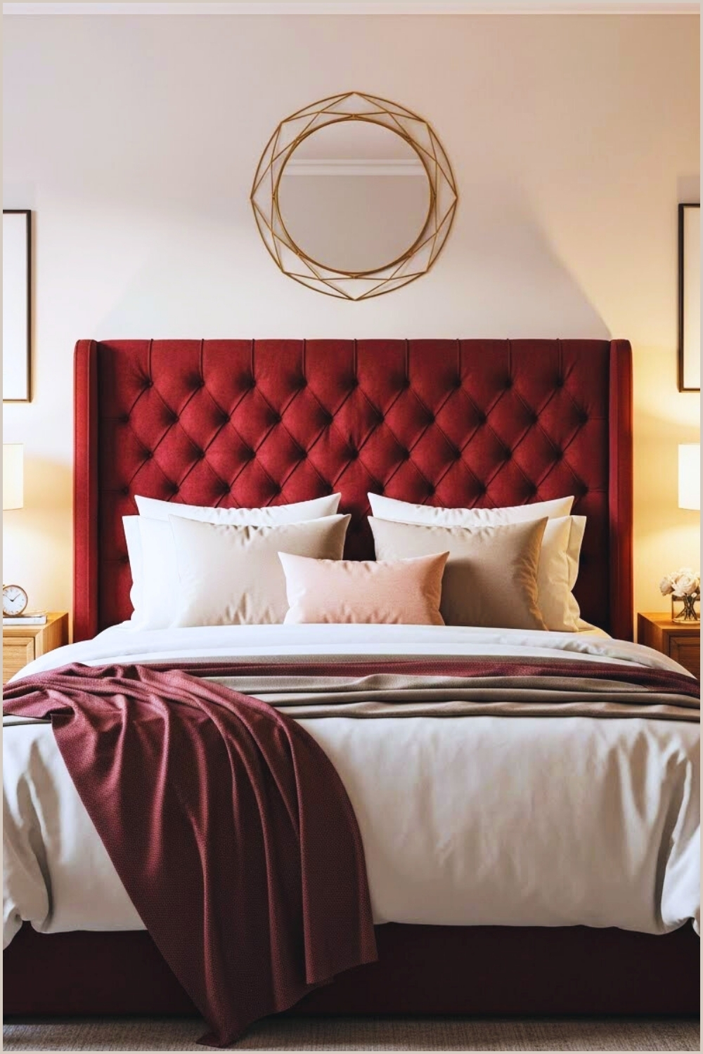 Stylish Bedroom Interior Featuring A Deep Burgundy