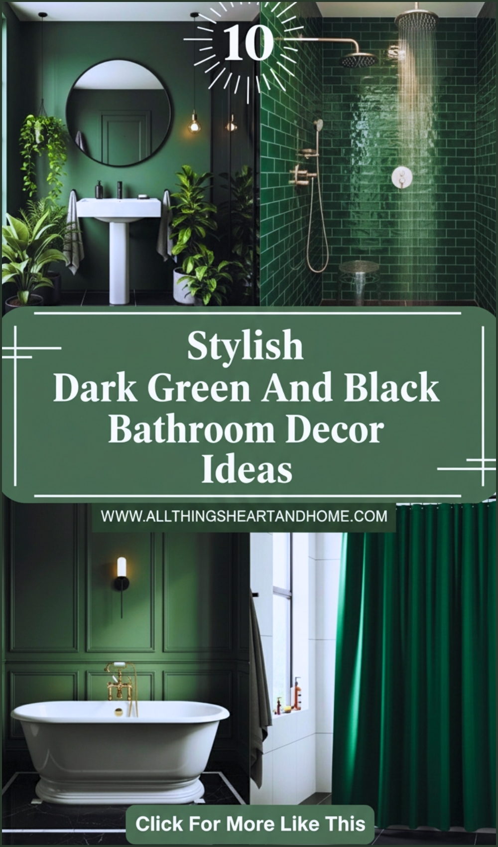 Stylish Dark Green And Black Bathroom Decor Ideas