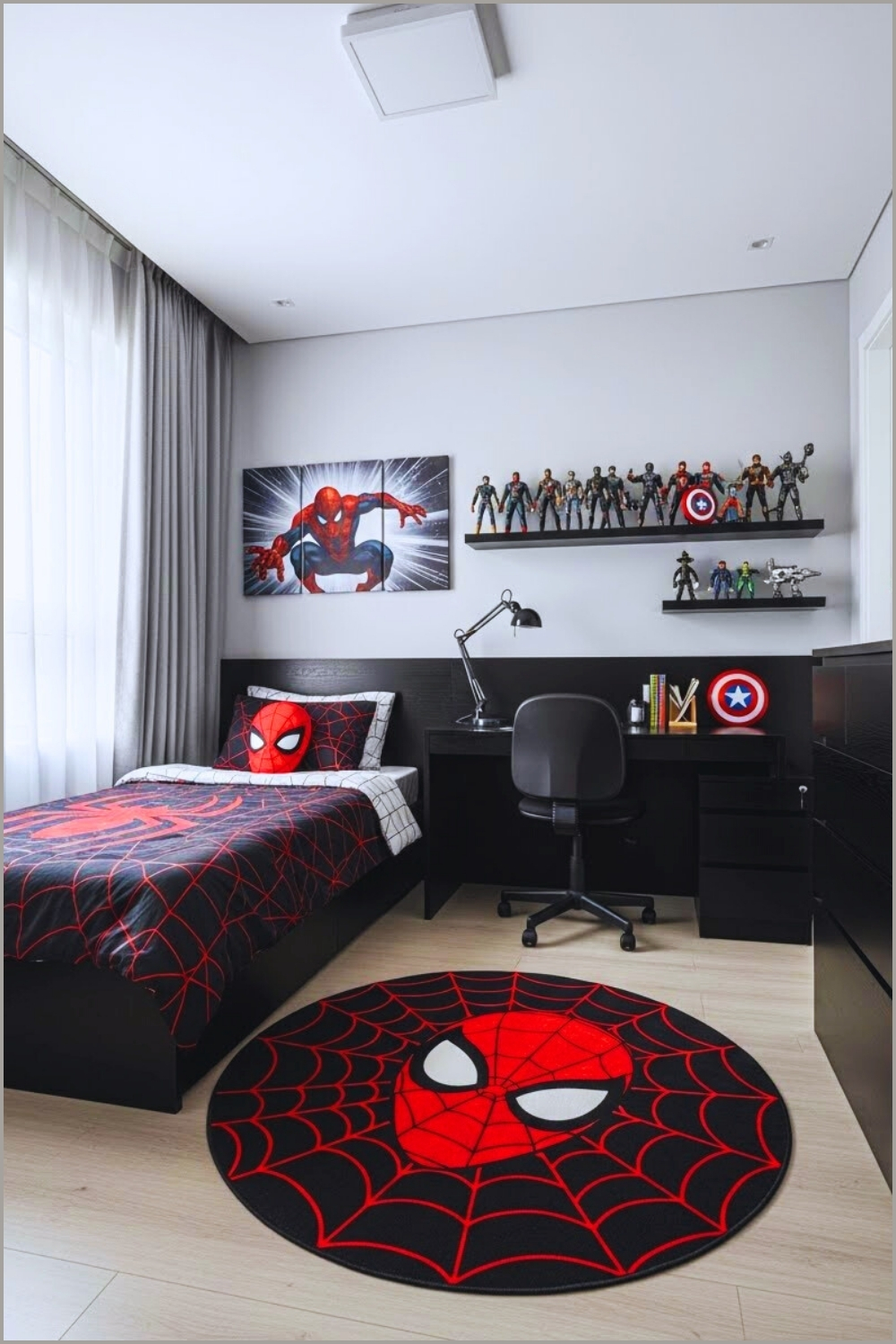 Stylish Superhero Themed Kids Bedroom With Modern