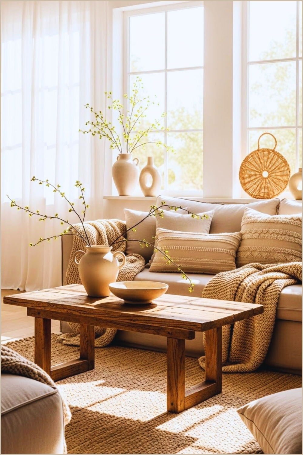 Sunlit Cottagecore Living Room Interior Rustic Wooden