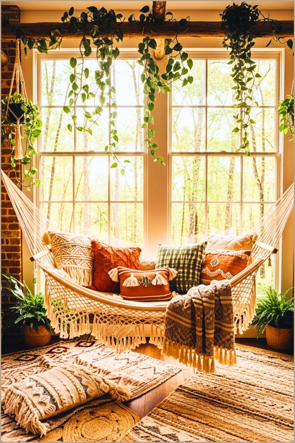 Sunlit Jungle-inspired Reading Nook, Cream Hammock Hanging
