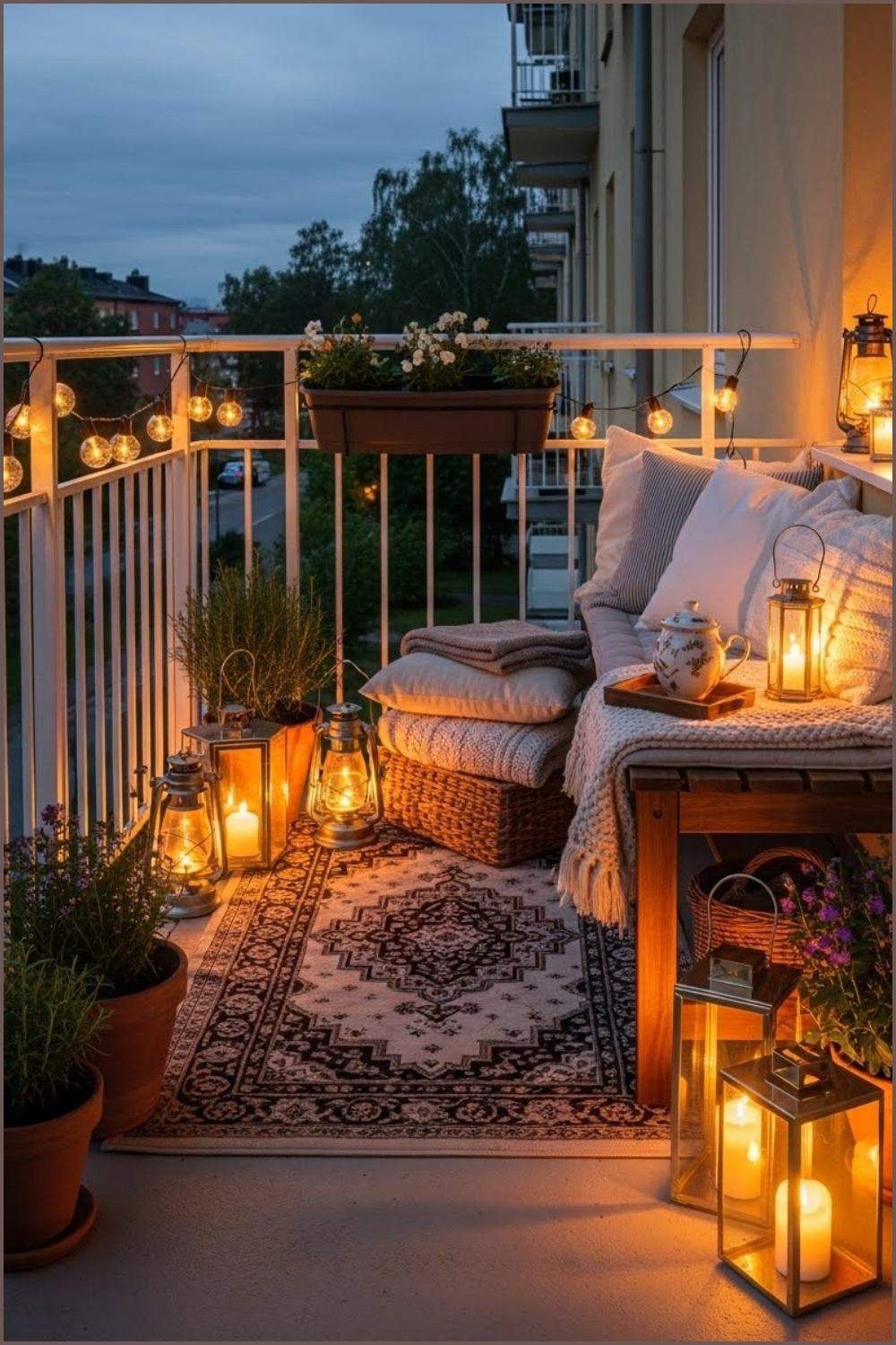 This Charming Balcony Glows With Vintage Lanterns