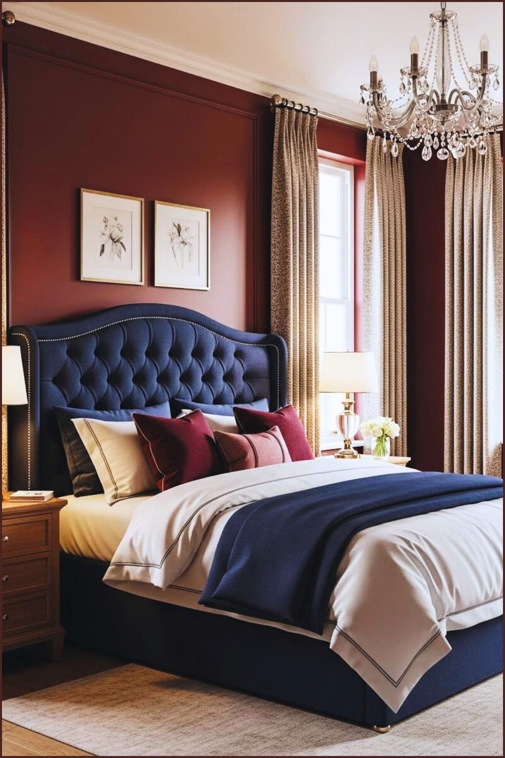 Timeless Luxury Bedroom Interior With Deep Burgundy Walls