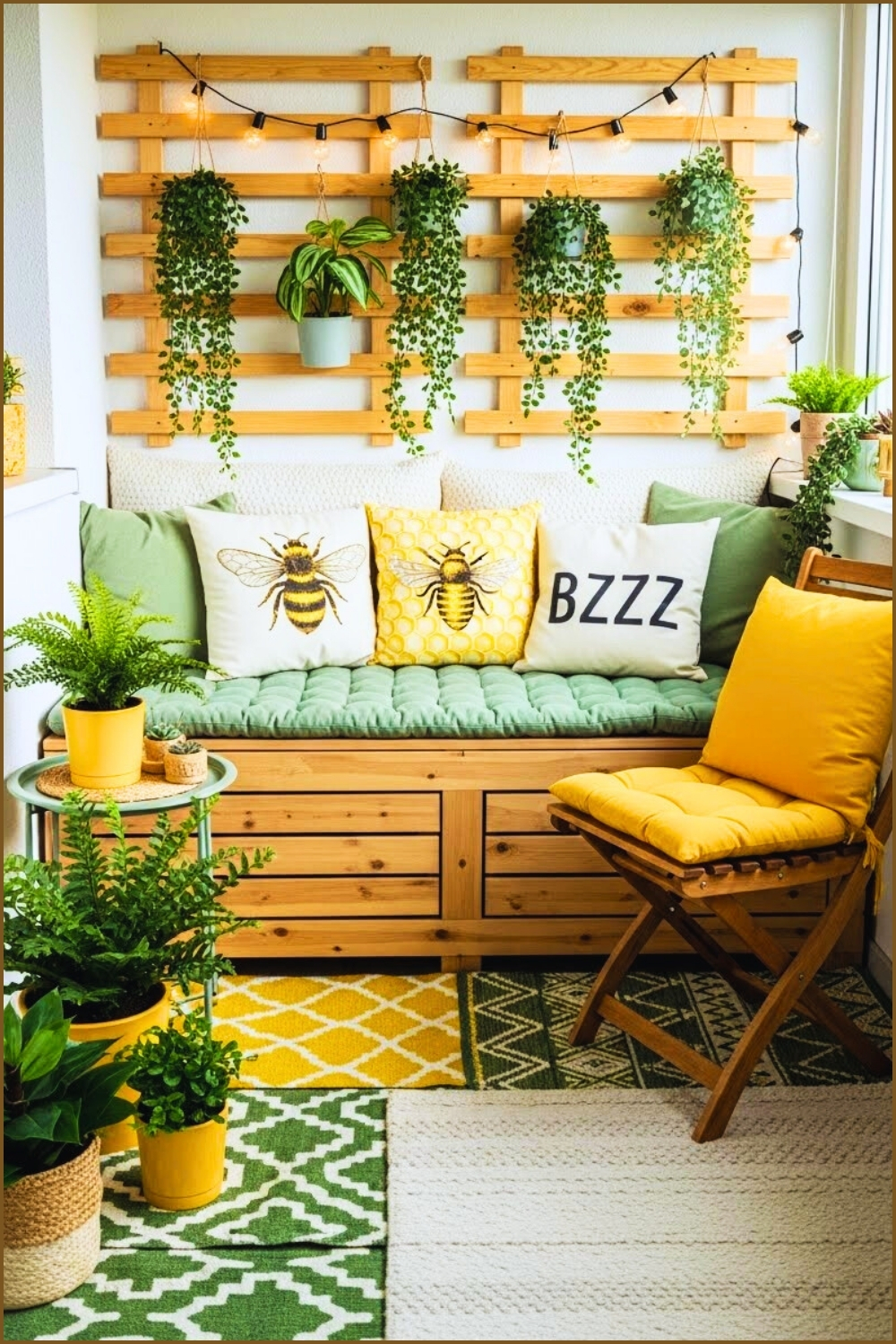 Tiny Balcony Nook With Wooden Bench Seating